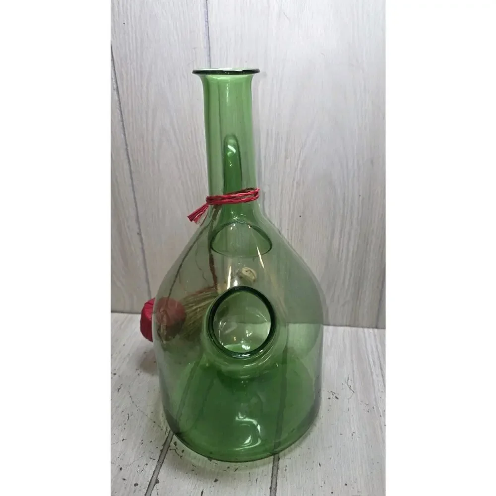 Vintage Hand Blown Italian Green Glass Wine Decanter With Ice Chamber New